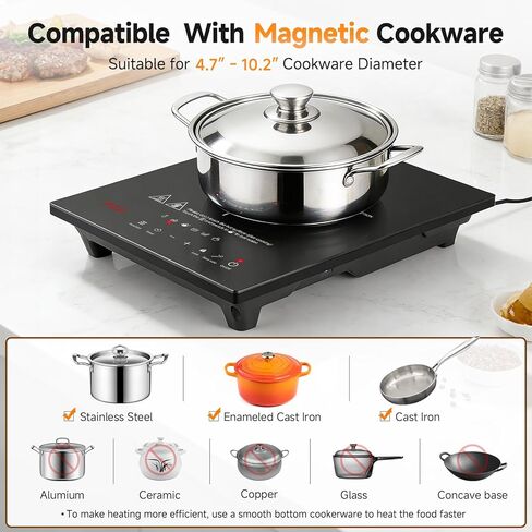 AMZCHEF Portable-Induction-Cooktop: 74 Temperature Levels Induction Burner with Digital Probe, 1800W Countertop Burner with 20 Power Levels, 6.5" Heating Coil, Low Noise Electric Cooktops with Timer in Kuwait