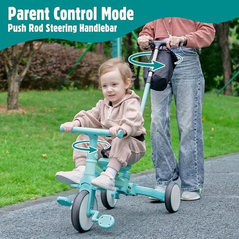 5 in 1 Toddler Tricycle with Steering Push Handle for 1 2 3 4 Years Old, Kids Trike with Removable Pedals, First Riding Toy Birthday Gift for Boys Girls, Blue in Kuwait