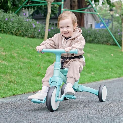 5 in 1 Toddler Tricycle with Steering Push Handle for 1 2 3 4 Years Old, Kids Trike with Removable Pedals, First Riding Toy Birthday Gift for Boys Girls, Blue in Kuwait