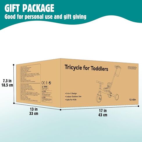 5 in 1 Toddler Tricycle with Steering Push Handle for 1 2 3 4 Years Old, Kids Trike with Removable Pedals, First Riding Toy Birthday Gift for Boys Girls, Blue in Kuwait