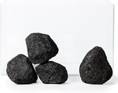 2.2-6.1 بوصة صخرة الحمم البركانية السوداء الطبيعية، 4 قطع صخور حوض السمك الصغيرة للمناظر المائية، مرابي حيوانات، خزانات الزواحف وديكور حوض السمك in Kuwait