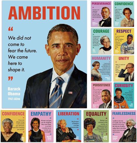Tlenpo Black History Month Decorations Poster Set, 14 Pack 11"x14" Laminated Inspirational Quotes & Biographies, Classroom Bulletin Board Wall Decor, MLK Included in Saudi Arabia
