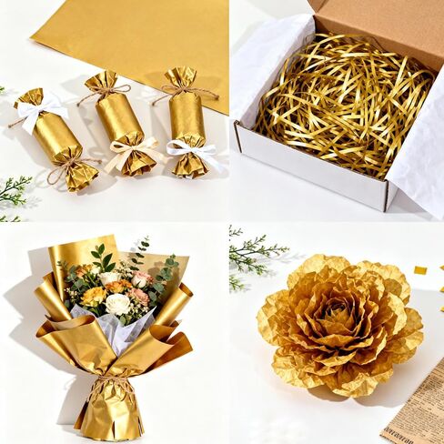 مناديل ورقية ذهبية لأكياس الهدايا 25 ورقة - 20 × 20 بوصة، مناديل تغليف هدايا قابلة لإعادة التدوير لعيد الميلاد وحفلات الزفاف وأعياد الميلاد وديكورات الحفلات والمهرجانات لوازم الحرف اليدوية ذاتية الصنع in Kuwait