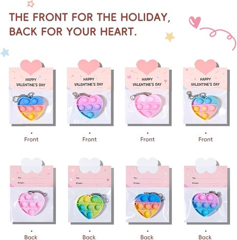 Valentines Day Gifts for Kids - 12 Pack Valentine's Cards with Heart Pop Keychains Bulk - Valentine Fidget Toy Gift for Kids School Classroom Class Exchange Boys Girls Party Favor in Kuwait