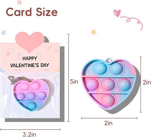 Valentines Day Gifts for Kids - 12 Pack Valentine's Cards with Heart Pop Keychains Bulk - Valentine Fidget Toy Gift for Kids School Classroom Class Exchange Boys Girls Party Favor in Kuwait