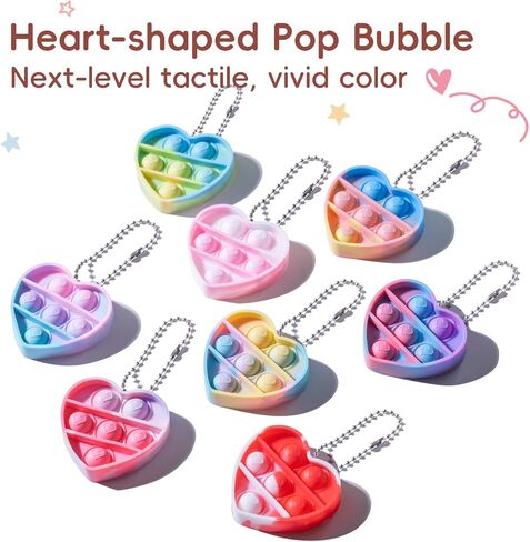 Valentines Day Gifts for Kids - 12 Pack Valentine's Cards with Heart Pop Keychains Bulk - Valentine Fidget Toy Gift for Kids School Classroom Class Exchange Boys Girls Party Favor in Kuwait