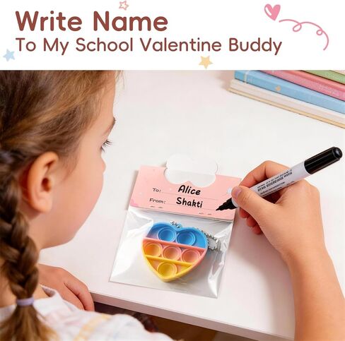 Valentines Day Gifts for Kids - 12 Pack Valentine's Cards with Heart Pop Keychains Bulk - Valentine Fidget Toy Gift for Kids School Classroom Class Exchange Boys Girls Party Favor in Kuwait
