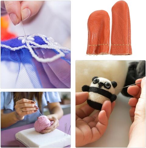 20 قطعة من الجلد غطاء للأصابع إبرة التلبيد حماة الاصبع لليد الحرفية الخياطة التطريز صناعة يدوية لون عشوائي in Kuwait