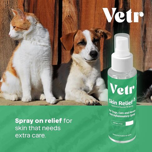 vetr Skin Relief Hydrocortisone Spray for Dogs - Topical Support for Itchy Skin and Hot Spots - 4 oz (120mL) - Vet-Formulated in USA in Kuwait
