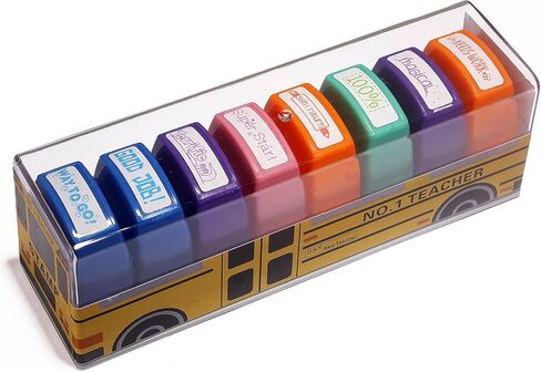 WAFJAMF 8-Pack Teacher Stamps for Grading Self-Inking School Stamp Set for Homework Reward Classroom Evaluation Portable Teacher Stamps for Elementary Educators in Saudi Arabia