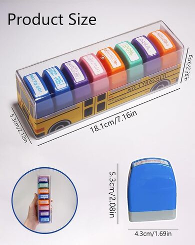 WAFJAMF 8-Pack Teacher Stamps for Grading Self-Inking School Stamp Set for Homework Reward Classroom Evaluation Portable Teacher Stamps for Elementary Educators in Saudi Arabia