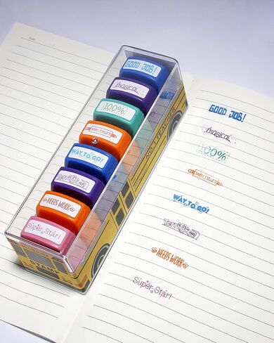 WAFJAMF 8-Pack Teacher Stamps for Grading Self-Inking School Stamp Set for Homework Reward Classroom Evaluation Portable Teacher Stamps for Elementary Educators in Saudi Arabia