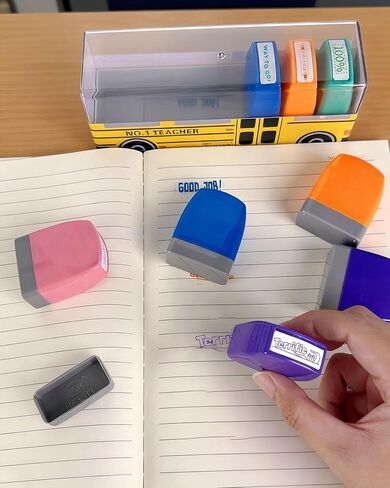 WAFJAMF 8-Pack Teacher Stamps for Grading Self-Inking School Stamp Set for Homework Reward Classroom Evaluation Portable Teacher Stamps for Elementary Educators in Saudi Arabia
