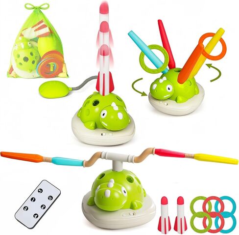 3 in 1 Musical Jump, Toss Ring Game and Stomping Launch Rocket with Storage Bag, Remote Control Outdoor Toys for Kids 3-6 Exercise Jump Gross Motor for Toddlers Indoor/Yard Game Gift for Boys Girl 4-8 in Saudi Arabia