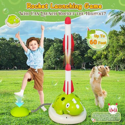3 in 1 Musical Jump, Toss Ring Game and Stomping Launch Rocket with Storage Bag, Remote Control Outdoor Toys for Kids 3-6 Exercise Jump Gross Motor for Toddlers Indoor/Yard Game Gift for Boys Girl 4-8 in Saudi Arabia