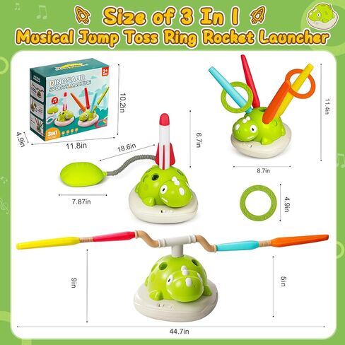 3 in 1 Musical Jump, Toss Ring Game and Stomping Launch Rocket with Storage Bag, Remote Control Outdoor Toys for Kids 3-6 Exercise Jump Gross Motor for Toddlers Indoor/Yard Game Gift for Boys Girl 4-8 in Saudi Arabia