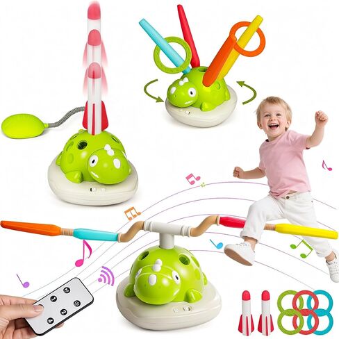 3 in 1 Musical Jump, Toss Ring Game and Stomping Launch Rocket with Storage Bag, Remote Control Outdoor Toys for Kids 3-6 Exercise Jump Gross Motor for Toddlers Indoor/Yard Game Gift for Boys Girl 4-8 in Saudi Arabia