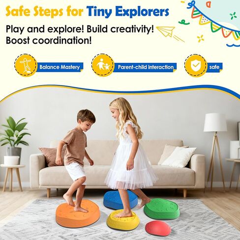 Stepping Stones for Kids - 5 Pack Non-Slip Balance Stepping Stones, Sensory Outdoor Toys for Toddlers Age 3-6, Garden Play Equipment for Promoting Toddler's Balance & Coordination Skills in Saudi Arabia