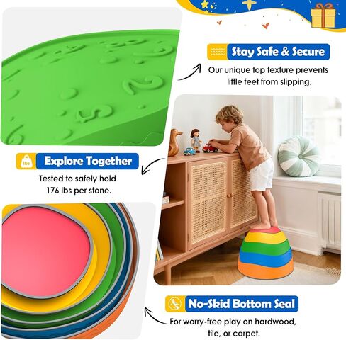 Stepping Stones for Kids - 5 Pack Non-Slip Balance Stepping Stones, Sensory Outdoor Toys for Toddlers Age 3-6, Garden Play Equipment for Promoting Toddler's Balance & Coordination Skills in Saudi Arabia