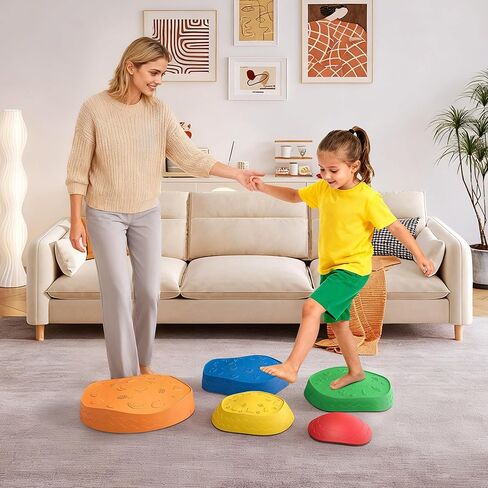 Stepping Stones for Kids - 5 Pack Non-Slip Balance Stepping Stones, Sensory Outdoor Toys for Toddlers Age 3-6, Garden Play Equipment for Promoting Toddler's Balance & Coordination Skills in Saudi Arabia