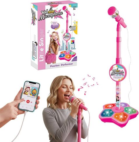 Karaoke Machine with Light, 2025 Upgrade Star Microphone with Stand, All in One Funny Karaoke Microphones with Adjustable Stand for All Ages, Birthday Gifts (not Included adeapter Cable) (Pink) in Saudi Arabia