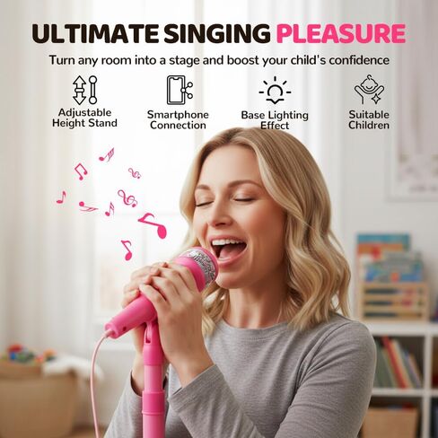 Karaoke Machine with Light, 2025 Upgrade Star Microphone with Stand, All in One Funny Karaoke Microphones with Adjustable Stand for All Ages, Birthday Gifts (not Included adeapter Cable) (Pink) in Saudi Arabia