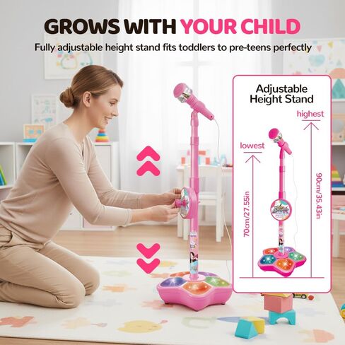 Karaoke Machine with Light, 2025 Upgrade Star Microphone with Stand, All in One Funny Karaoke Microphones with Adjustable Stand for All Ages, Birthday Gifts (not Included adeapter Cable) (Pink) in Saudi Arabia