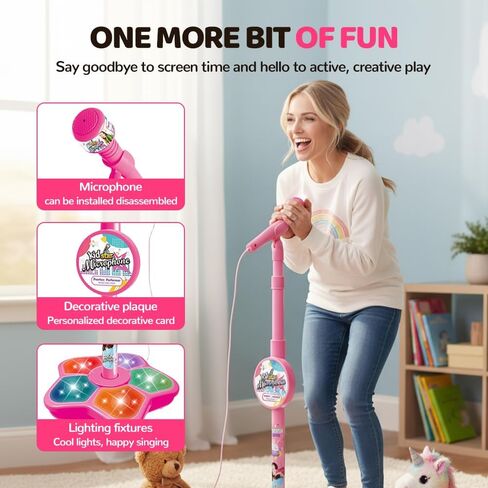 Karaoke Machine with Light, 2025 Upgrade Star Microphone with Stand, All in One Funny Karaoke Microphones with Adjustable Stand for All Ages, Birthday Gifts (not Included adeapter Cable) (Pink) in Saudi Arabia