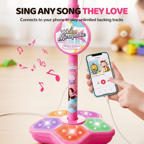 Karaoke Machine with Light, 2025 Upgrade Star Microphone with Stand, All in One Funny Karaoke Microphones with Adjustable Stand for All Ages, Birthday Gifts (not Included adeapter Cable) (Pink) in Saudi Arabia