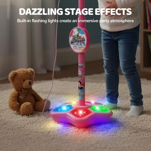 Karaoke Machine with Light, 2025 Upgrade Star Microphone with Stand, All in One Funny Karaoke Microphones with Adjustable Stand for All Ages, Birthday Gifts (not Included adeapter Cable) (Pink) in Saudi Arabia
