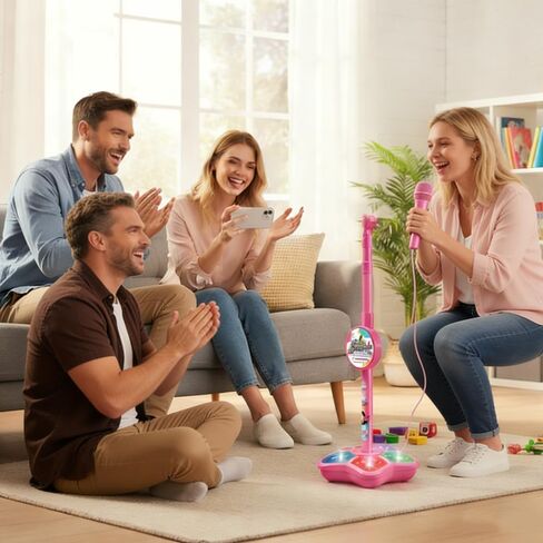 Karaoke Machine with Light, 2025 Upgrade Star Microphone with Stand, All in One Funny Karaoke Microphones with Adjustable Stand for All Ages, Birthday Gifts (not Included adeapter Cable) (Pink) in Saudi Arabia