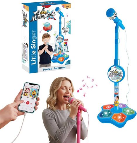 Karaoke Machine with Light, 2025 Upgrade Star Microphone with Stand, All in One Funny Karaoke Microphones with Adjustable Stand for All Ages, Birthday Gifts (not Included adeapter Cable) (Pink) in Saudi Arabia