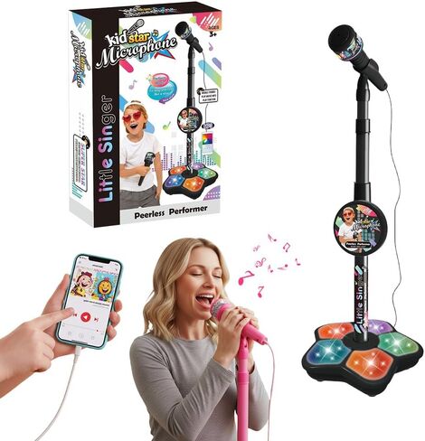 Karaoke Machine with Light, 2025 Upgrade Star Microphone with Stand, All in One Funny Karaoke Microphones with Adjustable Stand for All Ages, Birthday Gifts (not Included adeapter Cable) (Pink) in Saudi Arabia