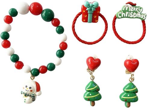 Christmas Jewelry Gift Set, Beaded Bracelet with Holiday Charms, Headband and Earrings for_Girls in Saudi Arabia