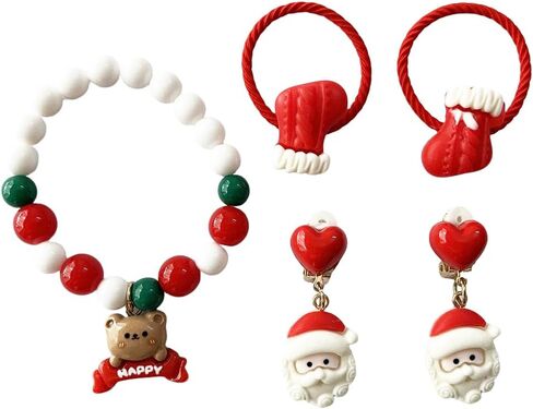 Christmas Jewelry Gift Set, Beaded Bracelet with Holiday Charms, Headband and Earrings for_Girls in Saudi Arabia