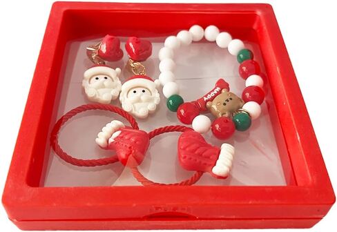 Christmas Jewelry Gift Set, Beaded Bracelet with Holiday Charms, Headband and Earrings for_Girls in Saudi Arabia