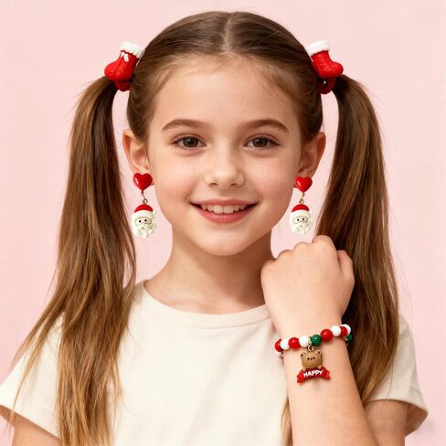 Christmas Jewelry Gift Set, Beaded Bracelet with Holiday Charms, Headband and Earrings for_Girls in Saudi Arabia