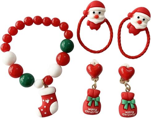 Christmas Jewelry Gift Set, Beaded Bracelet with Holiday Charms, Headband and Earrings for_Girls in Saudi Arabia