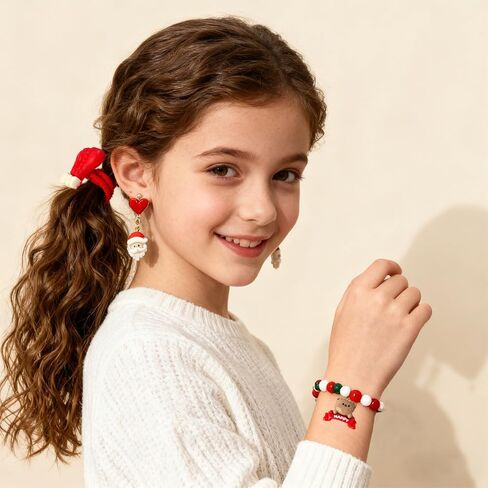 Christmas Jewelry Gift Set, Beaded Bracelet with Holiday Charms, Headband and Earrings for_Girls in Saudi Arabia