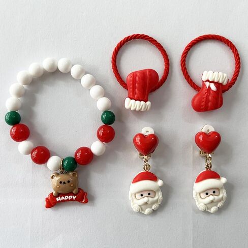 Christmas Jewelry Gift Set, Beaded Bracelet with Holiday Charms, Headband and Earrings for_Girls in Saudi Arabia