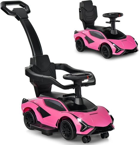 INFANS 3 in 1 Ride on Push Car, Licensed Lamborghini Baby Stroller Sliding Walking Car with Push Handle, Music, USB, Headlight, Under Seat Storage, Kids Foot-to-Floor Toy for 18-60 Months (Black) in Kuwait