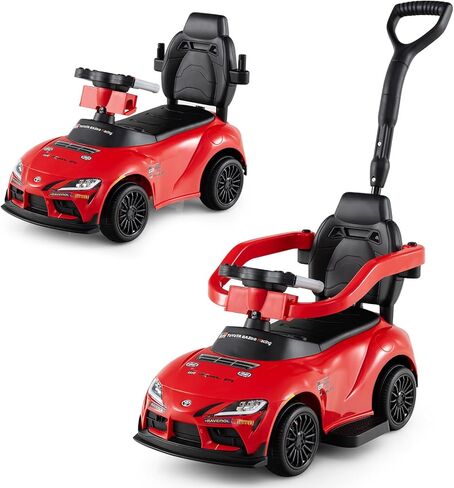 Costzon Push Car for Toddlers, 3 in 1 Toyota Licensed Stroller Sliding Walking Car w/Handle, Music, Safety Guardrail, Under-Seat Storage, Foot-to-Floor Kids Ride On Toys for Boys Girls (White) in Kuwait