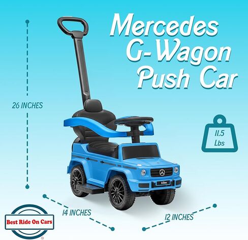 عربة أطفال للأماكن الخارجية من Best Ride On Cars Mercedes G-Wagon 3 في 1 مع مقبض قابل للفصل وقضبان أمان وقرن عمل، أزرق in Kuwait