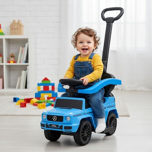 عربة أطفال للأماكن الخارجية من Best Ride On Cars Mercedes G-Wagon 3 في 1 مع مقبض قابل للفصل وقضبان أمان وقرن عمل، أزرق in Kuwait
