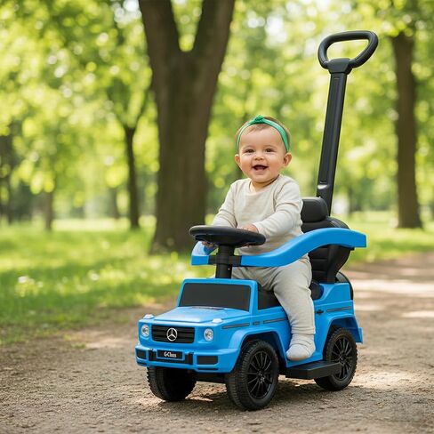 عربة أطفال للأماكن الخارجية من Best Ride On Cars Mercedes G-Wagon 3 في 1 مع مقبض قابل للفصل وقضبان أمان وقرن عمل، أزرق in Kuwait