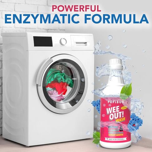 مادة مضافة للغسيل من PUPIBOO Wee Out Wash Enzyme لإزالة رائحة الحيوانات الأليفة والبقع - آمنة للحيوانات الأليفة، ومزيل البول غير السام لمنصات الكلاب والفراش والبطانيات القابلة للغسل - تنعش وتنظف الأقمشة in Kuwait