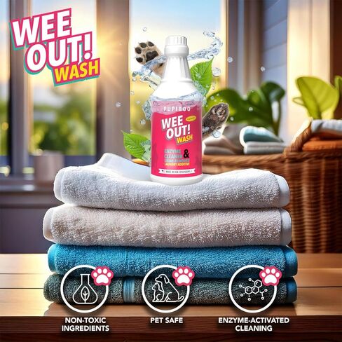 مادة مضافة للغسيل من PUPIBOO Wee Out Wash Enzyme لإزالة رائحة الحيوانات الأليفة والبقع - آمنة للحيوانات الأليفة، ومزيل البول غير السام لمنصات الكلاب والفراش والبطانيات القابلة للغسل - تنعش وتنظف الأقمشة in Kuwait