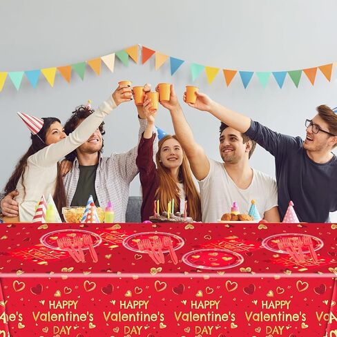 أدوات مائدة لحفلات عيد الحب، أطباق ورقية للاستعمال مرة واحدة على شكل قلب أحمر ومناديل مائدة بلاستيكية لعيد الحب والخطوبة والذكرى السنوية ومستلزمات حفلات أعياد الميلاد in Kuwait