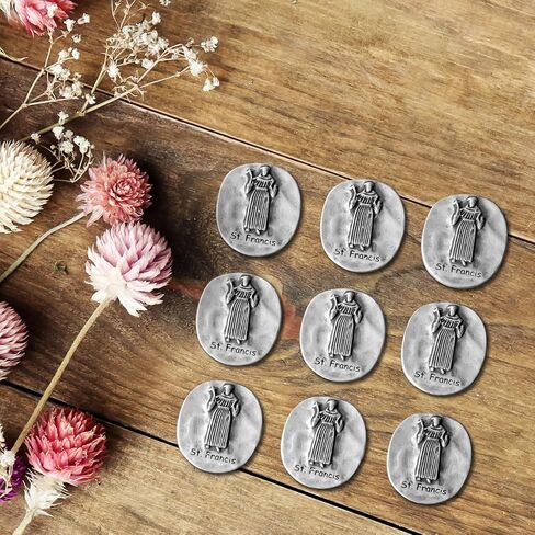 20 قطعة صغيرة من رموز جيب سانت فرانسيس (بوصة واحدة) - عملات شفيع الحيوانات لسحر طوق الكلاب، وهدايا إنقاذ الطبيب البيطري، ومباركة الحيوانات ونشرات الكنيسة (فضية عتيقة، كبيرة الحجم) in Kuwait