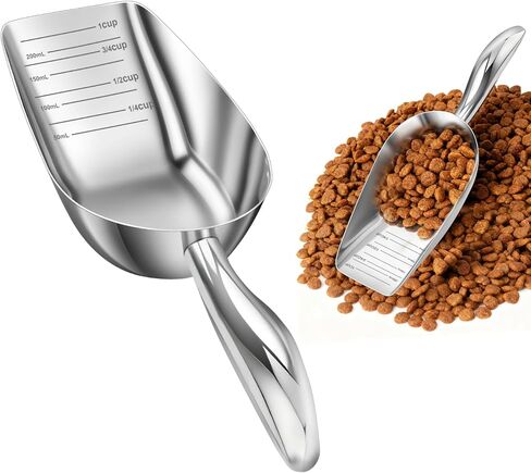 Stainless Steel Dog Food Scoop 1 Cup, Metal Pet Food Scoop With Measuring Lines (Cup/Ml), Dog Food Measuring Scoop For Dogs, Cats, And Kitchen Use, Dishwasher Safe in Kuwait